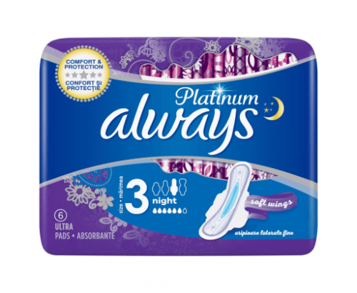 Always Platinum Night hygienické vložky s křidélky 6 ks Always