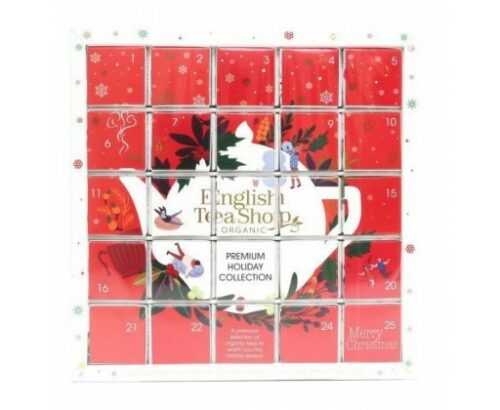 Červený adventní kalendář PUZZLE 25 pyramidek English Tea Shop