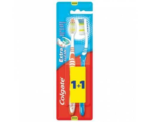 Colgate Extra Clean středně tvrdý zubní kartáček 1 + 1 ks Colgate