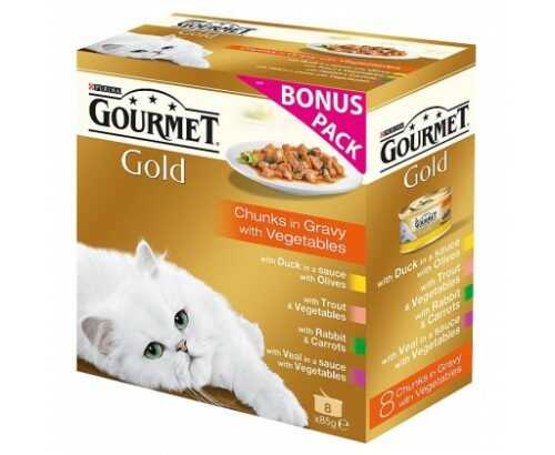 Gourmet Gold multipack Exotic (8ks) - 7+1 zdarma - kousky masa ve šťávě GOURMET