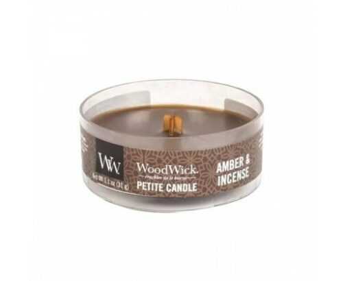 WoodWick Aromatická malá svíčka s dřevěným knotem Amber & Incense  31 g WoodWick