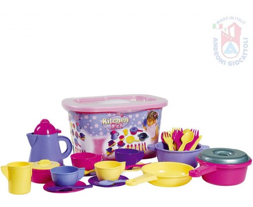 ANDRONI Kávový s kuchyňský set dětské plastové nádobí s úložným boxem Androni
