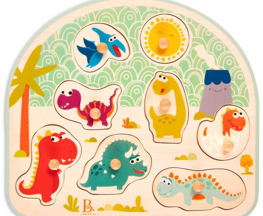 B-TOYS DŘEVO Baby puzzle dinosauři vkládací na desce 8 dílků *DŘEVĚNÉ HRAČKY* B-Toys