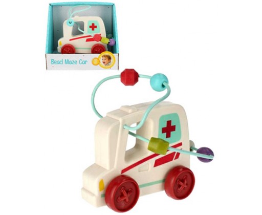 BAM BAM Baby auto sanitka na setrvačník labyrint motorický s korálky plast Bam Bam