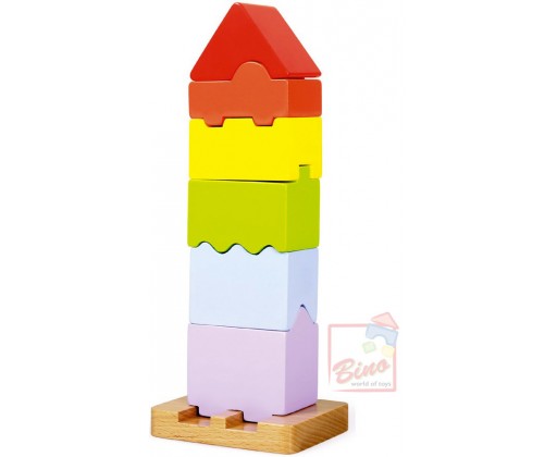 BINO DŘEVO Baby skládací věž barevné tvary stavebnice pro miminko Bino
