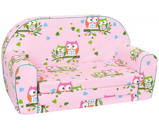 BINO Mini pohovka dětská růžový rozkládací gauč se sovičkami Bino