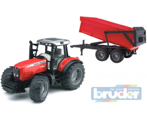 BRUDER 02045 (2045) Traktor MASSEY FERGUSON + sklapěcí vůz - červený Bruder