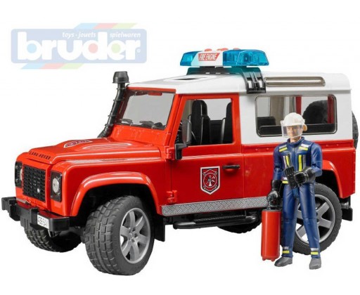 BRUDER 02596 Auto Land Rover hasiči set s figurkou a doplňky Světlo Zvuk Bruder
