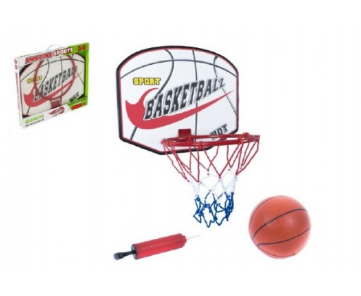 Basketbalový koš dřevo/kov/síťka/míč s pumpičkou v krabici 49x42x4cm Teddies