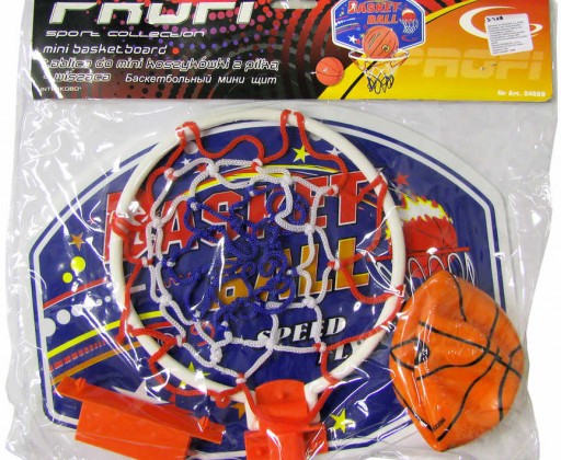 Basketbalový set deska 33x25cm s košíkem a míčem 12cm v sáčku HRAČKY