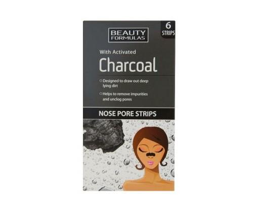 Beauty Formulas Čisticí pásky na nos s aktivním uhlím Charcoal (Nose Pore Strips)  6 ks Beauty Formulas