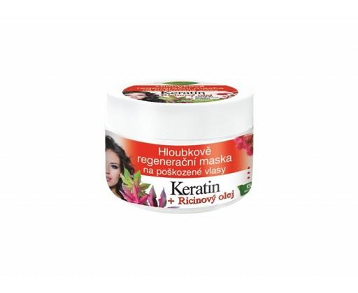 Bione Cosmetics Hloubkově regenerační maska na poškozené vlasy Keratin + Ricinový olej  260 ml Bione Cosmetics