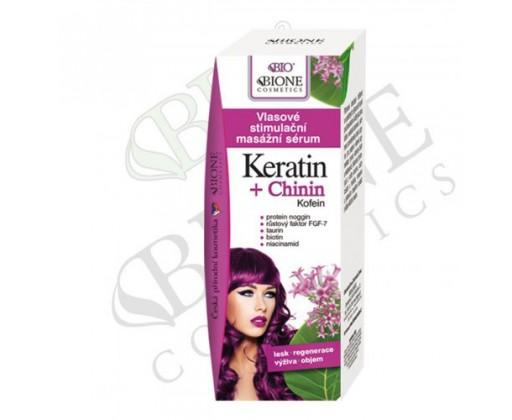 Bione Cosmetics Vlasové stimulační masážní sérum Keratin + Chinin  215 ml Bione Cosmetics