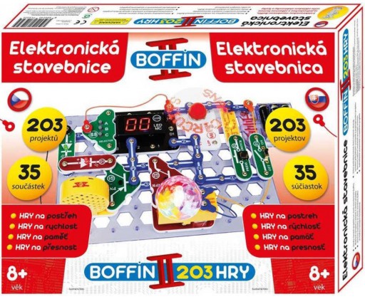 Boffin II. HRY 203 projektů 35 součástek na baterie elektronická STAVEBNICE HRAČKY