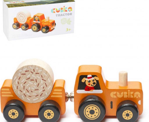 CUBIKA DŘEVO Magnetický set traktor s vlečkou a nákladem *DŘEVĚNÉ HRAČKY* Cubika