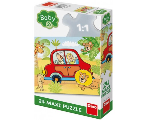 DINO Baby puzzle 24 dílků Červeným autem na safari skládačka 66x47cm Dino