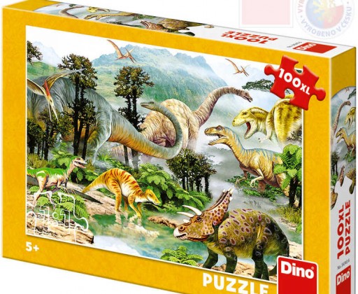 DINO Puzzle 100 dílků XL Život dinosaurů 47x33cm skládačka v krabici Dino