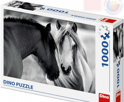 DINO Puzzle 1000 dílků Černobílí koně 66x47cm skládačka v krabici Dino