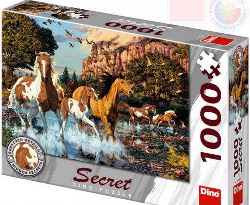 DINO Puzzle 1000 dílků Koně skrytá tajemství 66x47cm skládačka v krabici Dino