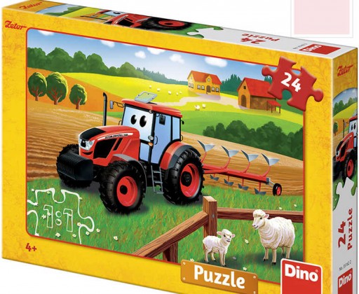 DINO Puzzle 24 dílků Traktor Zetor orba na poli 26x18cm skládačka v krabici Dino