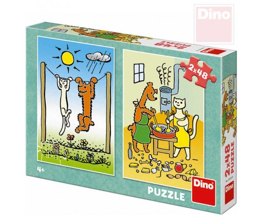 DINO Puzzle 2x48 dílků Pejsek a kočička 18x26