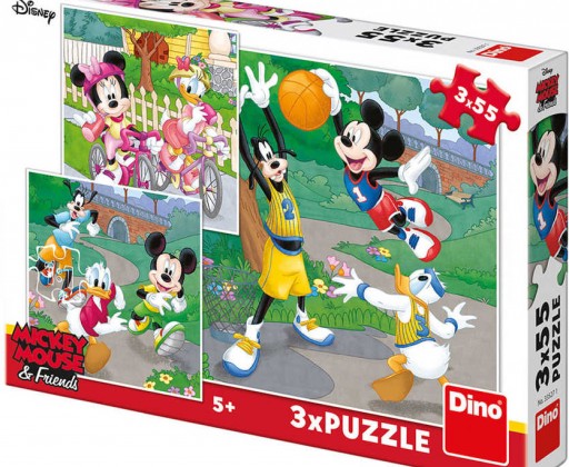 DINO Puzzle 3x55 dílků Mickey a Minnie sportovci 18x18cm skládačka 3v1 Dino