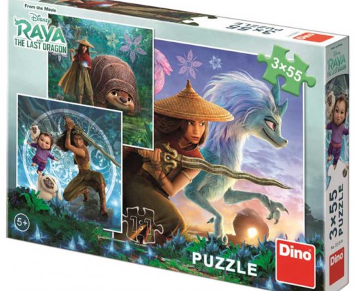 DINO Puzzle 3x55 dílků Raya a kamarádi 18x18cm skládačka 3v1 v krabici Dino