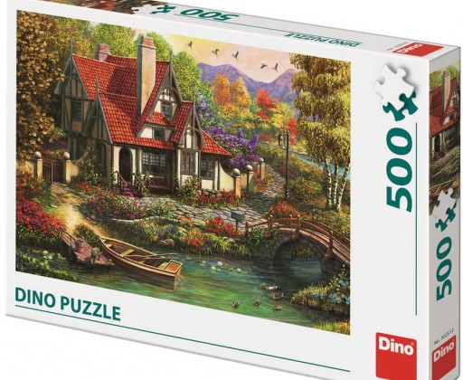 DINO Puzzle 500 dílků Chata u jezera obraz 47x33cm skládačka Dino