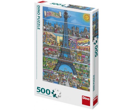 DINO Puzzle 500 dílků Paříž Eiffelova věž kreslená 33x47cm skládačka v krabici Dino