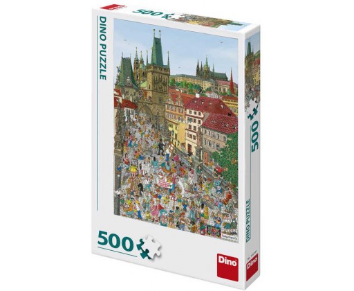 DINO Puzzle 500 dílků Praha Mostecká věž kreslená 33x47cm skládačka v krabici Dino