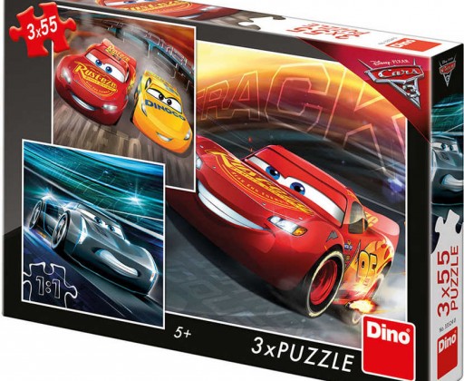 DINO Puzzle Cars 3 (Auta) Trénink 3x55 dílků 18x18cm skládačka v krabici Dino