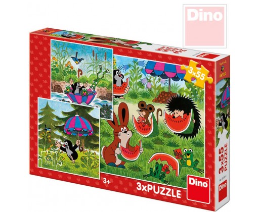 DINO Puzzle Krtek a paraplíčko (Krteček) 18x18cm 3v1 skládačka 3x55 dílků Dino