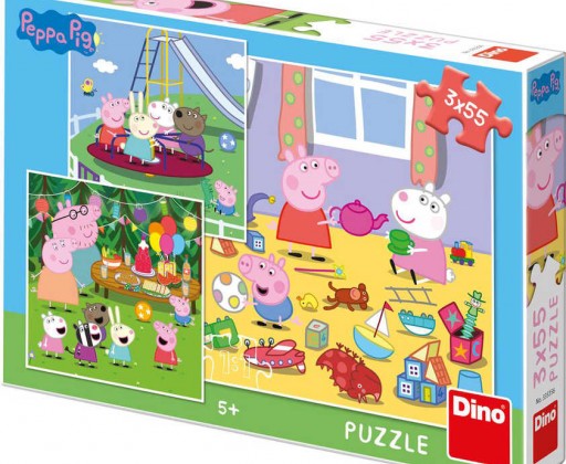 DINO Puzzle Peppa Pig na prázdninách 3x55 dílků 18x18cm skládačka v krabici Dino