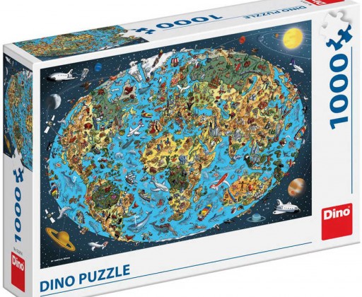 DINO Puzzle mapa světa malovaná 66x47cm set 1000 dílků skládačka Dino