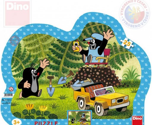 DINO Puzzle obrysové Krtek (Krteček) se žlutým autem 31x23cm skládačka 25 dílků Dino