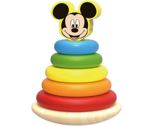 DŘEVO Baby pyramida navlékací věžička s barevnými kroužky Mickey Mouse HRAČKY