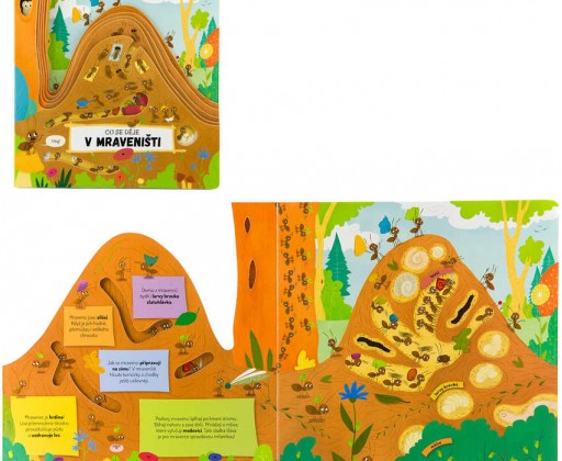 Dětská knížka Co se děje v mraveništi leporelo tvarované listy HRAČKY