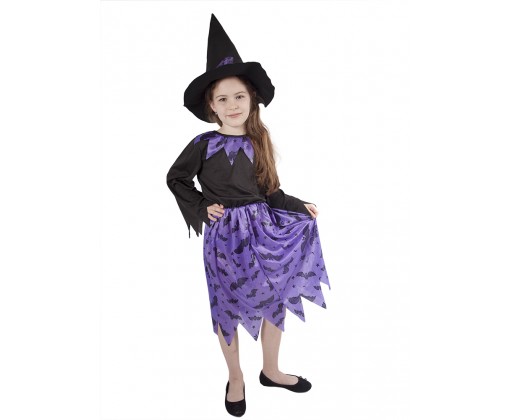 Dětský kostým čarodějnice s netopýry a kloboukem/Halloween (S) RAPPA
