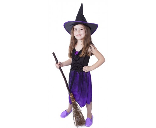 Dětský kostým fialový s kloboukem čarodějnice/Halloween (S) RAPPA