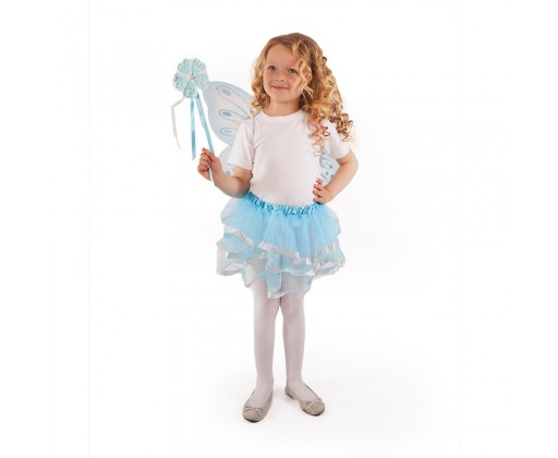 Dětský kostým tutu sukně modrá motýl s hůlkou a křídly RAPPA