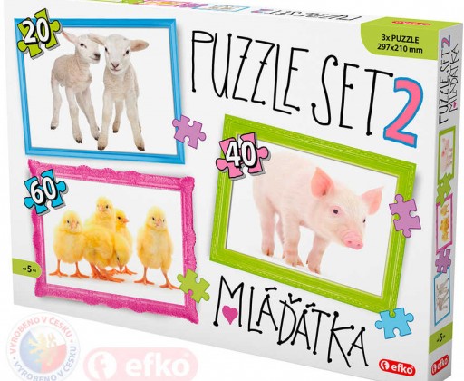 EFKO Puzzle 3v1 Mláďátka domácí zvířátka skládačka foto 30x21cm Efko