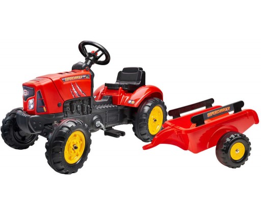 FALK Set baby traktor Super Charger šlapací Červený vozítko s valníkem Falk