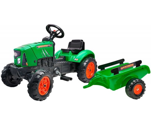 FALK Set baby traktor Super Charger šlapací Zelený vozítko s valníkem Falk