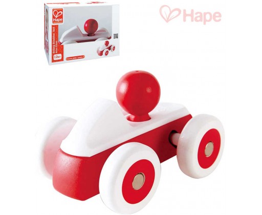 HAPE DŘEVO Baby roadster mini červené autíčko s řidičem pro miminko Hape