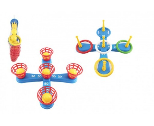 Házecí hra plast kříž s kruhy + košíčky s míčky v síťce Teddies