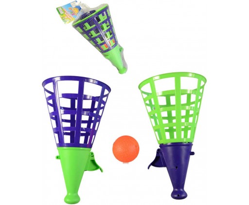 Hra Catch Ball 27cm set 2 košíky vystřelovací s míčkem zeleno-modrá plast _Ostatní 1_