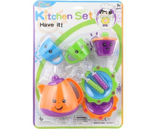 Kuchyňský set nádobí barevné dětské s obličejem 8ks plast na kartě HRAČKY