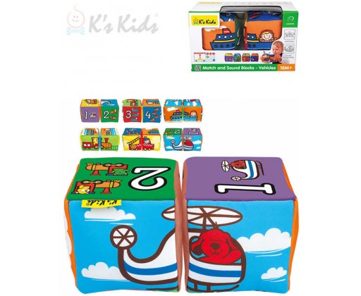 K´S KIDS Baby soft kostky textilní 2ks autíčka počítání na baterie Zvuk K´s Kids