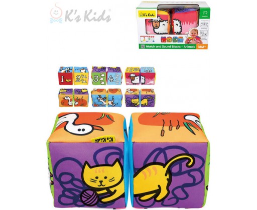 K´S KIDS Baby soft kostky textilní 2ks zvířátka počítání na baterie Zvuk K´s Kids