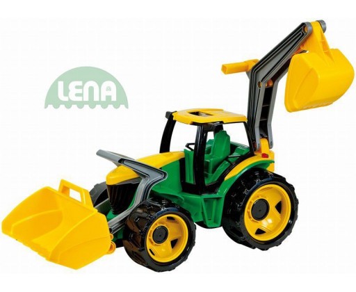 LENA Traktor na písek se lžící a bagrem zelenožlutý plast Lena